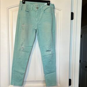 American Eagle Mint Green Distressed Women Super Stretch Mid Rise Jegging